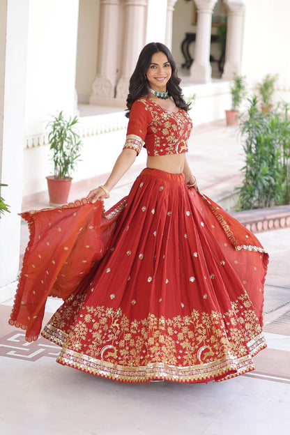 Crimson Red Embroidered Lehenga Bridal Set