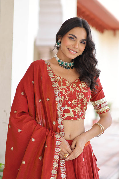 Crimson Red Embroidered Lehenga Bridal Set