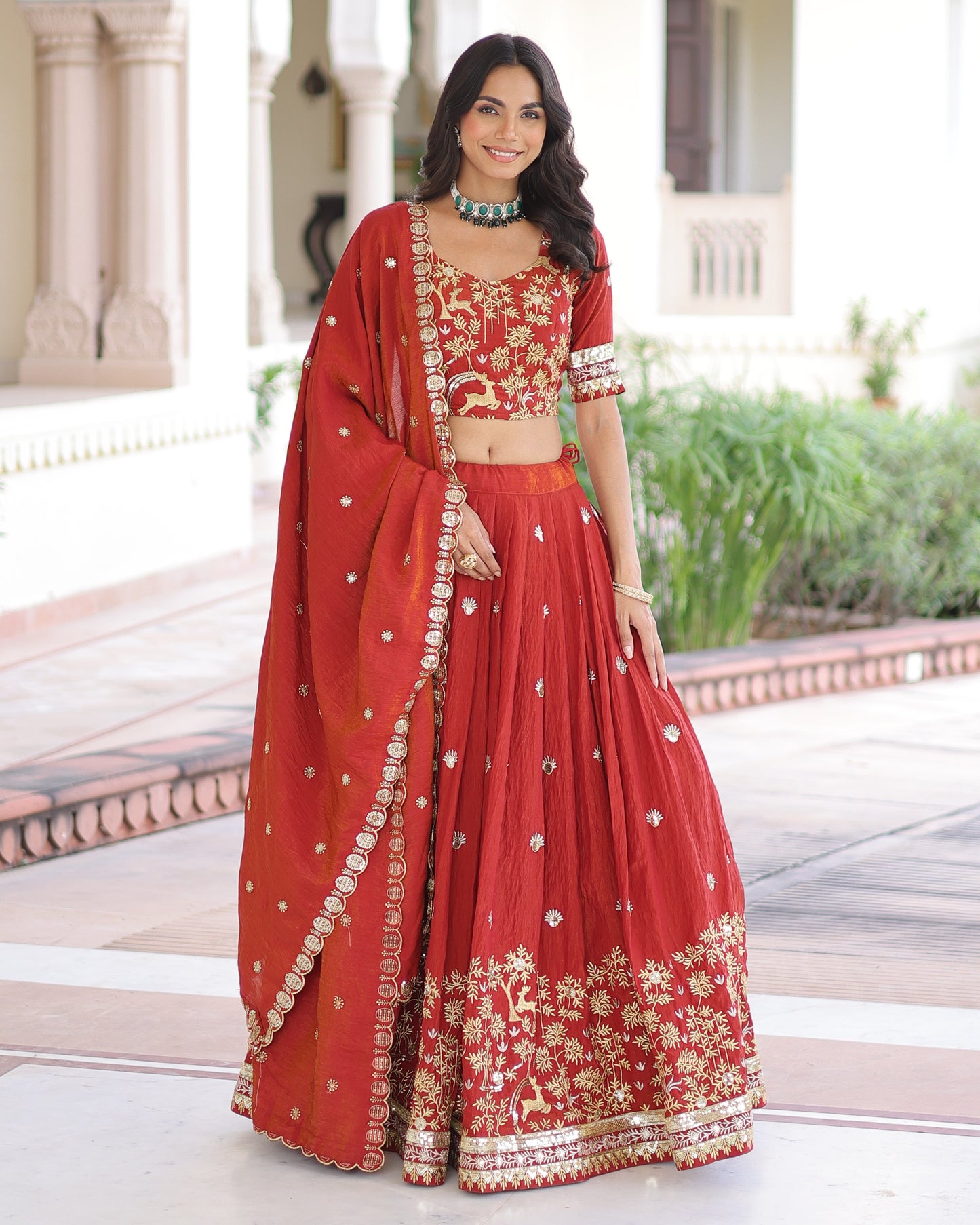 Crimson Red Embroidered Lehenga Bridal Set