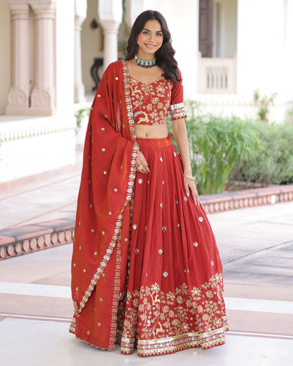 Crimson Red Embroidered Lehenga Bridal Set