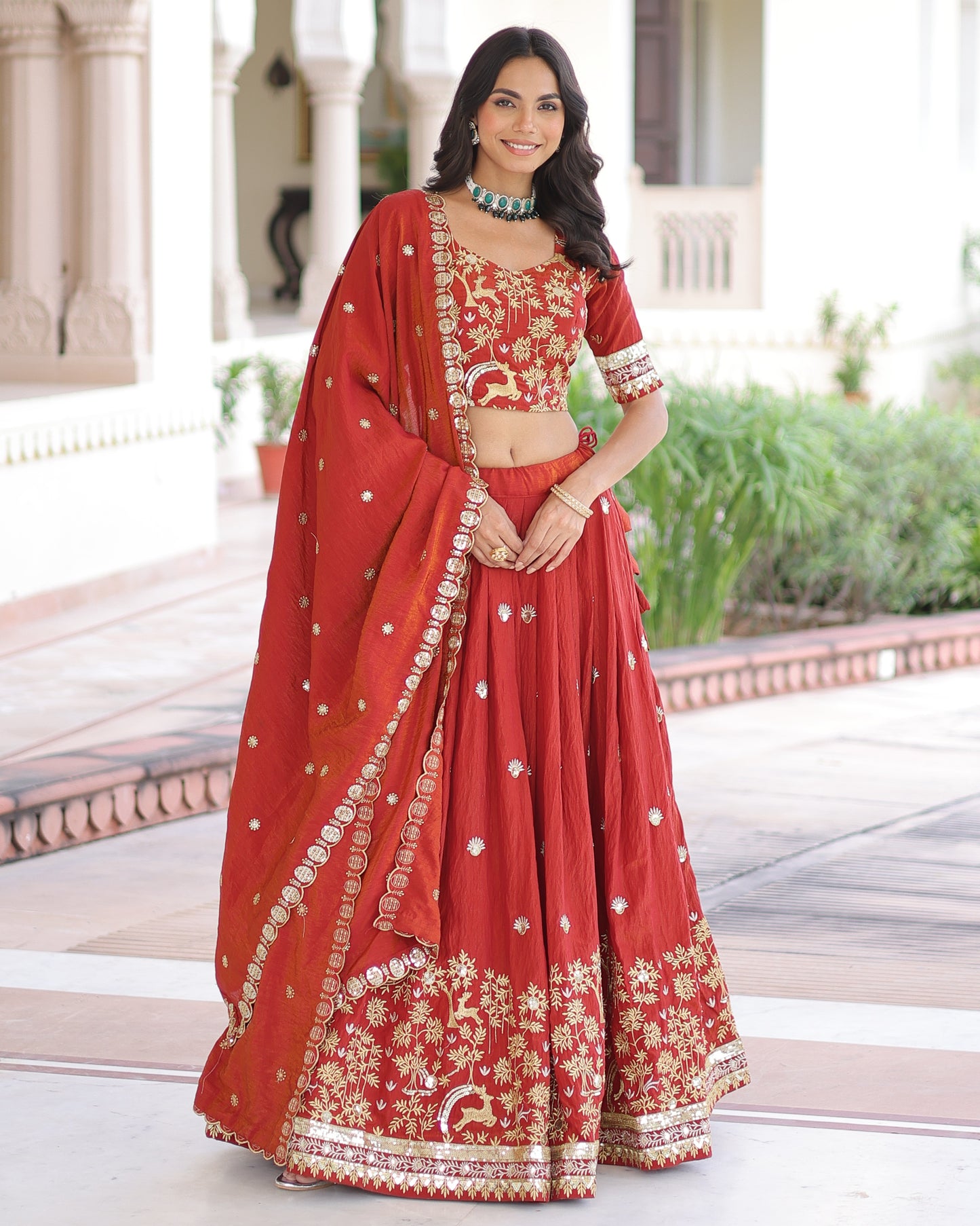 Crimson Red Embroidered Lehenga Bridal Set