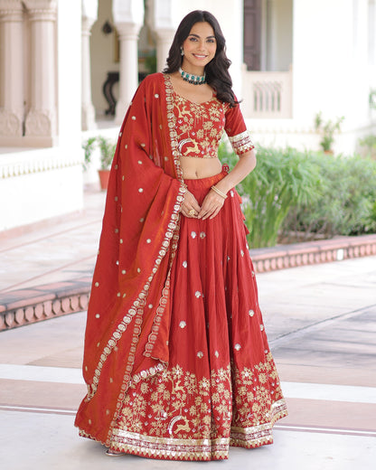 Crimson Red Embroidered Lehenga Bridal Set