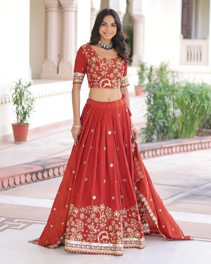 Crimson Red Embroidered Lehenga Bridal Set
