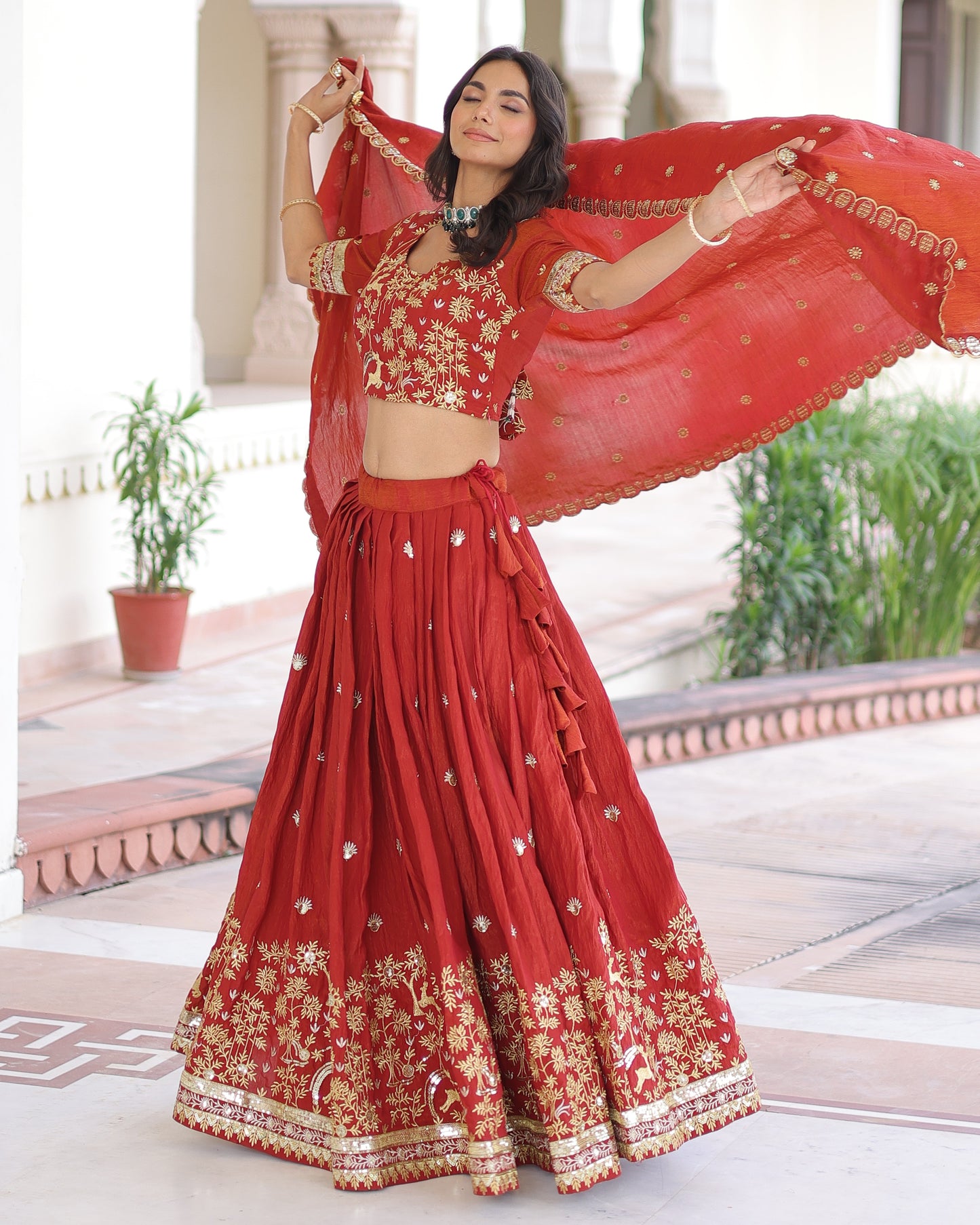 Crimson Red Embroidered Lehenga Bridal Set