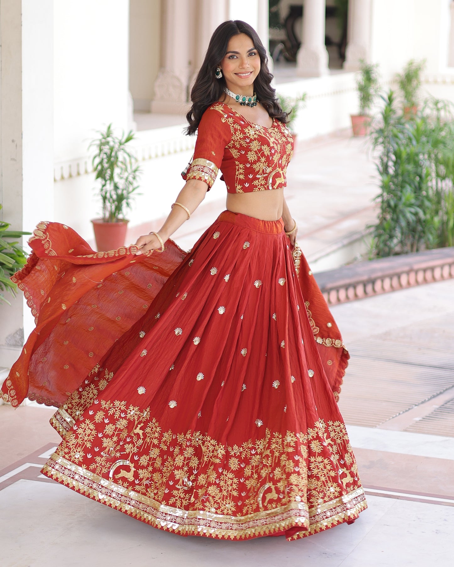 Crimson Red Embroidered Lehenga Bridal Set