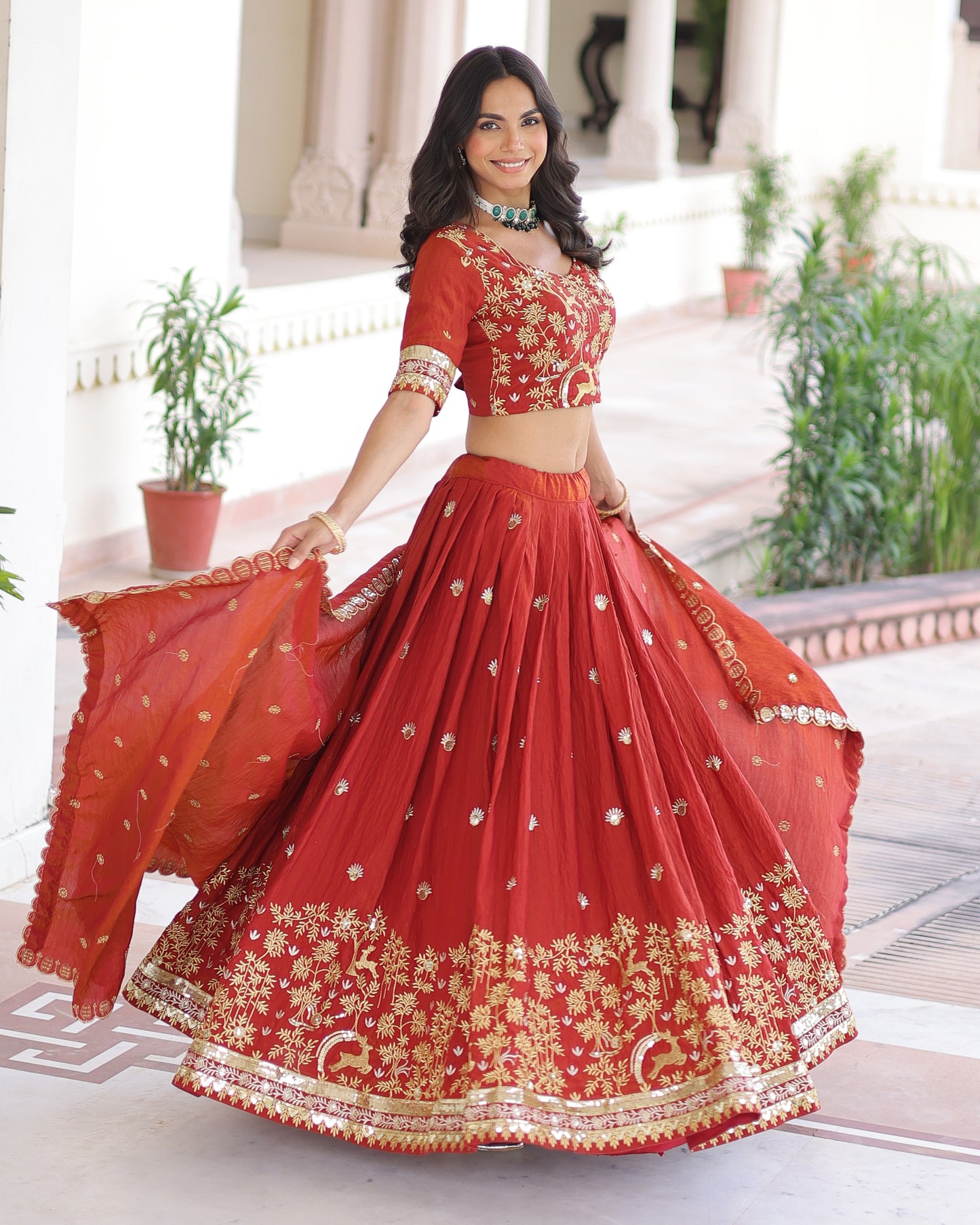 Crimson Red Embroidered Lehenga Bridal Set