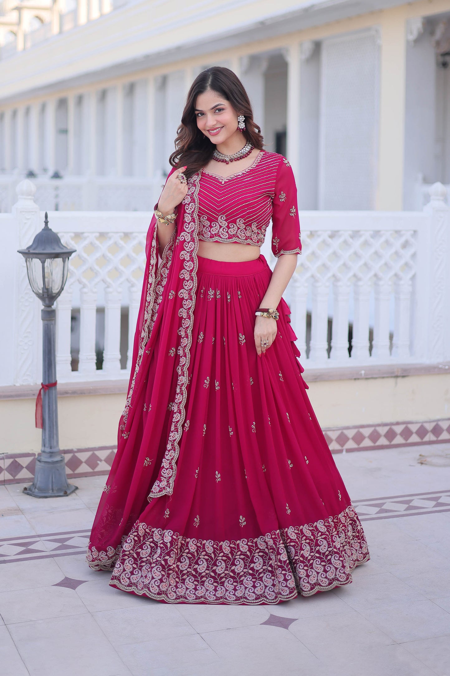 Kaavya Rani Pink Paisley Embroidered Lehenga Set
