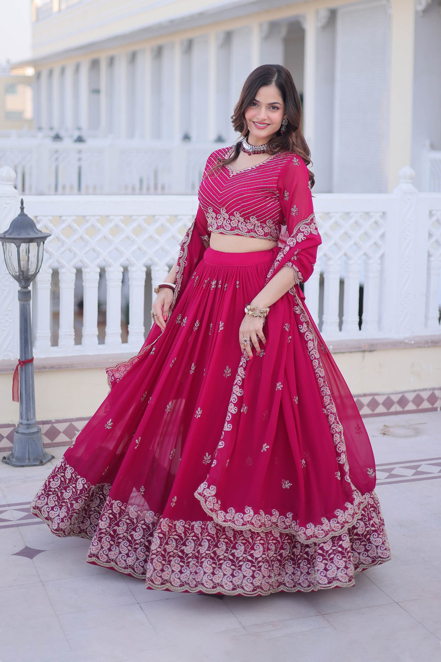 Kaavya Rani Pink Paisley Embroidered Lehenga Set