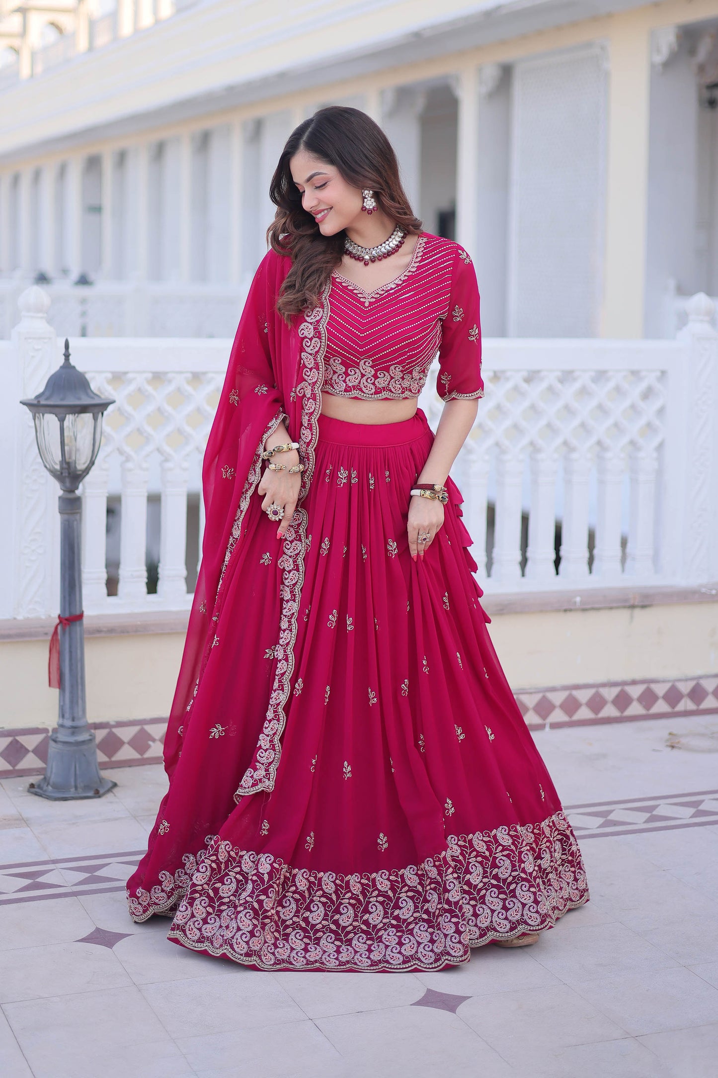 Kaavya Rani Pink Paisley Embroidered Lehenga Set