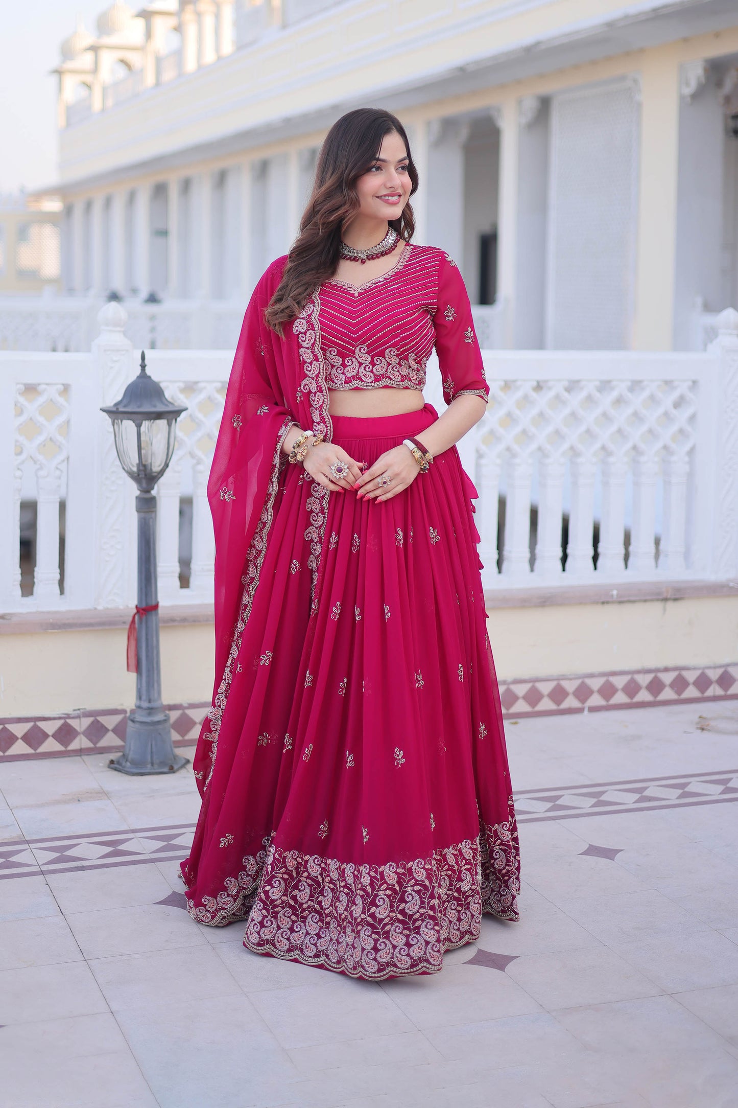 Kaavya Rani Pink Paisley Embroidered Lehenga Set