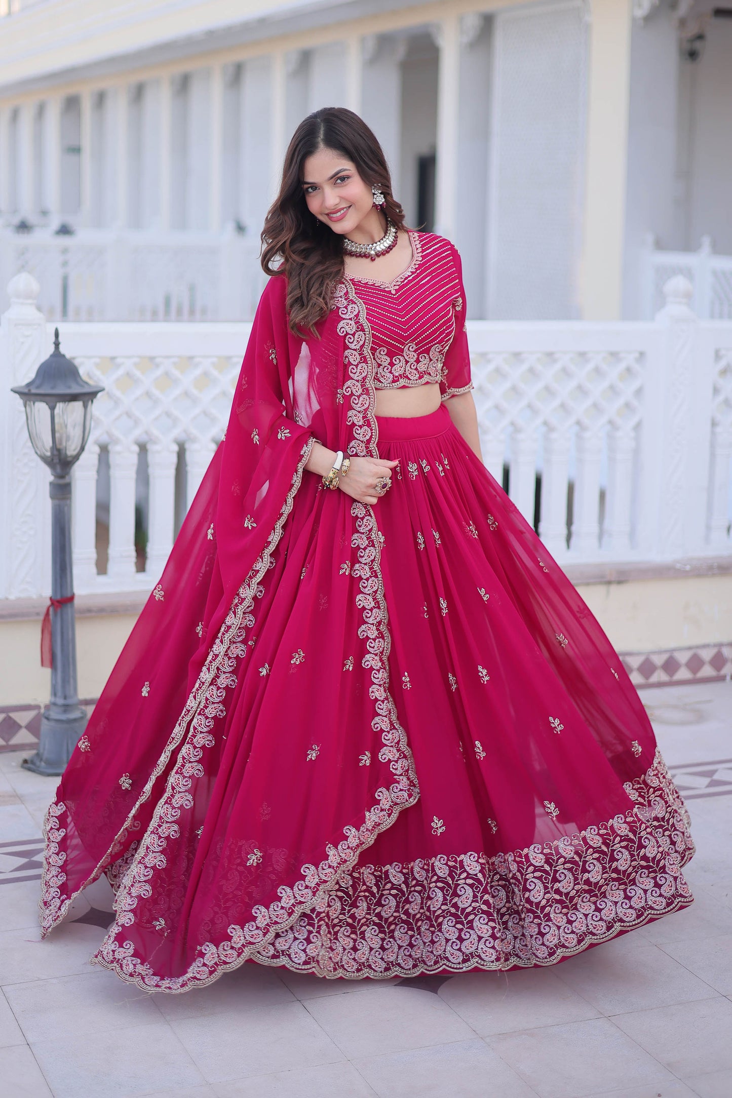 Kaavya Rani Pink Paisley Embroidered Lehenga Set