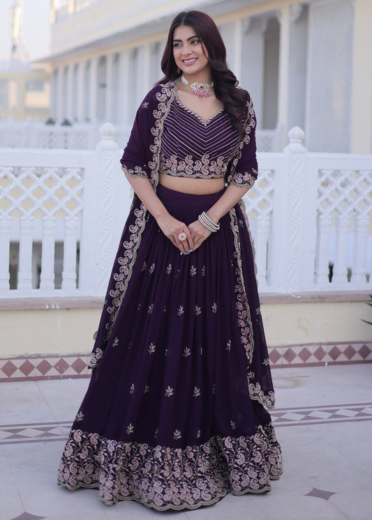 Kaavya Deep Wine Paisley Embroidered Lehenga Set