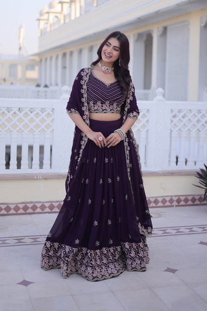 Kaavya Deep Wine Paisley Embroidered Lehenga Set