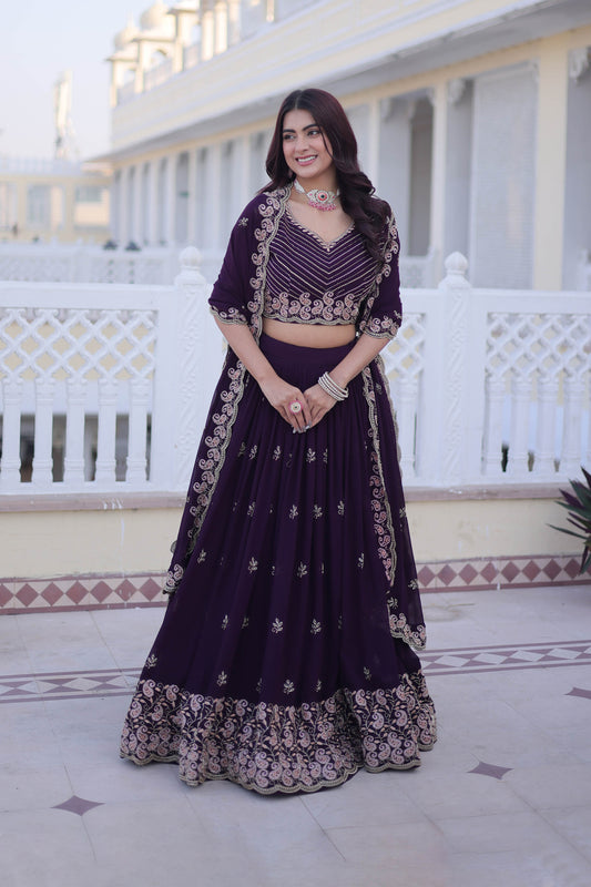 Kaavya Deep Wine Paisley Embroidered Lehenga Set