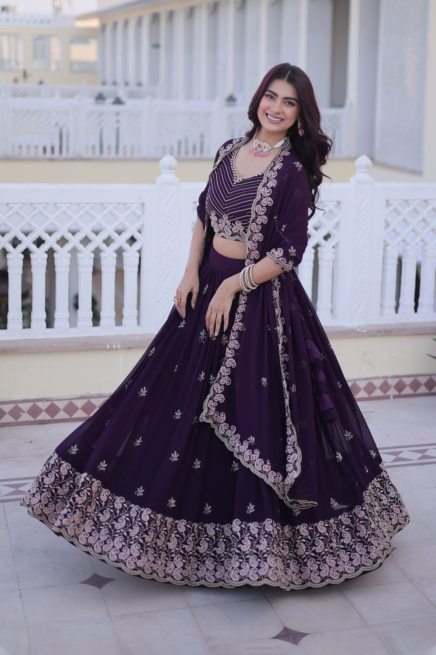 Kaavya Deep Wine Paisley Embroidered Lehenga Set