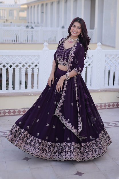 Kaavya Deep Wine Paisley Embroidered Lehenga Set