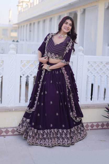 Kaavya Deep Wine Paisley Embroidered Lehenga Set