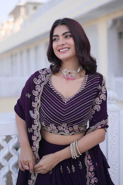 Kaavya Deep Wine Paisley Embroidered Lehenga Set