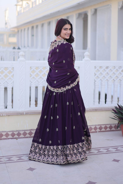 Kaavya Deep Wine Paisley Embroidered Lehenga Set