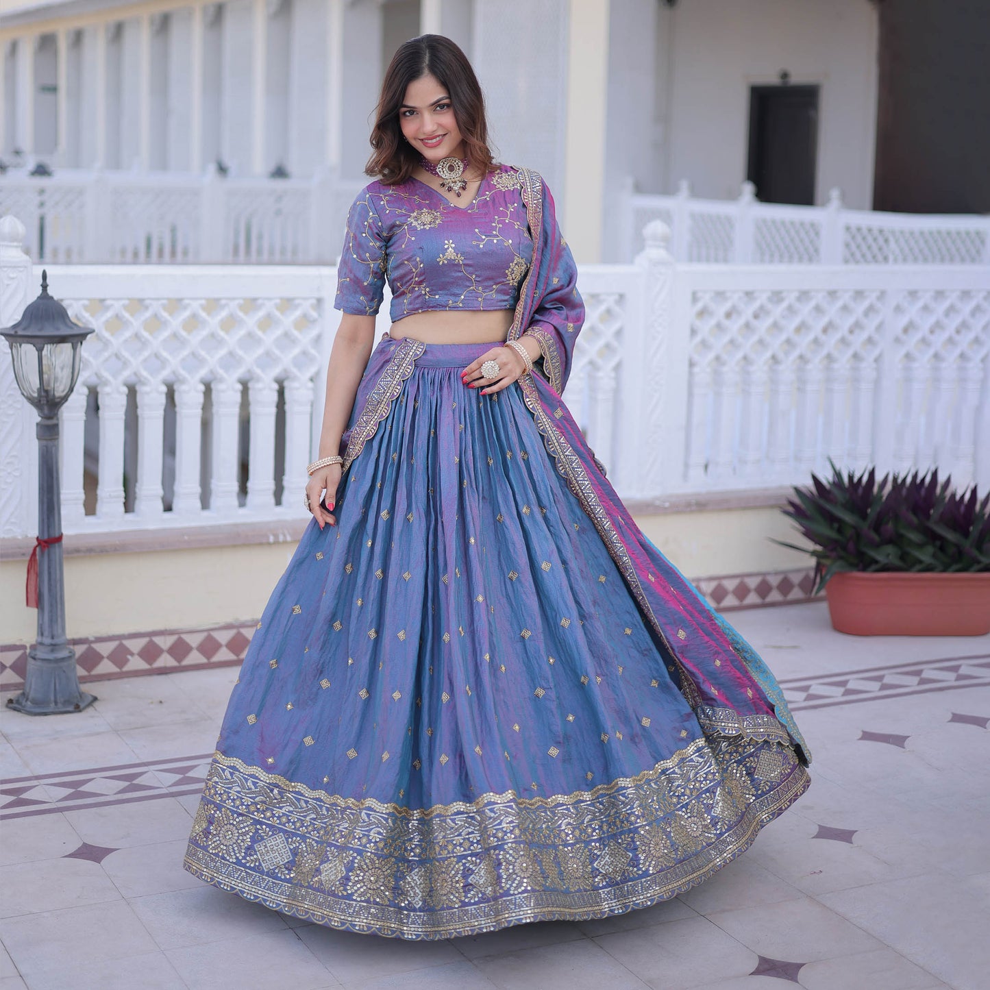 Midnight Reverie An Iridescent Blue-Violet Lehenga Set
