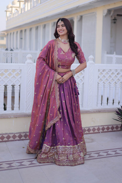 Dusk in Plum-A Royal Pink Silk Lehenga Set