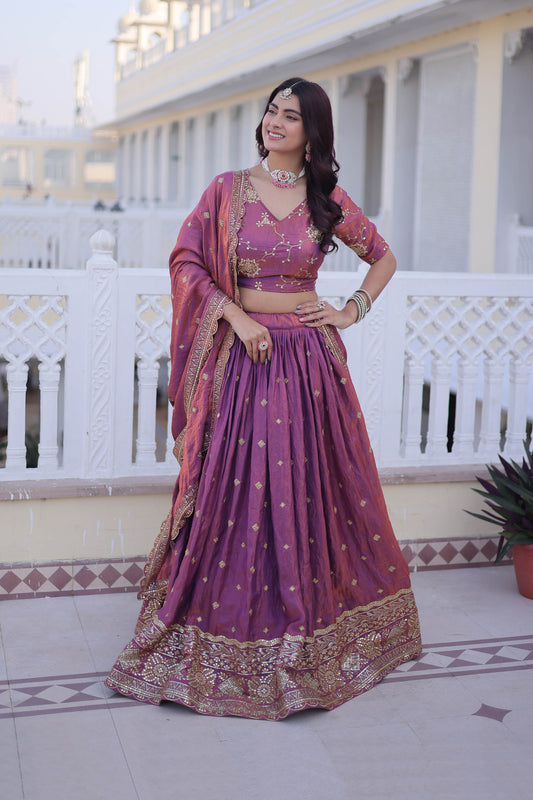 Dusk in Plum-A Royal Pink Silk Lehenga Set