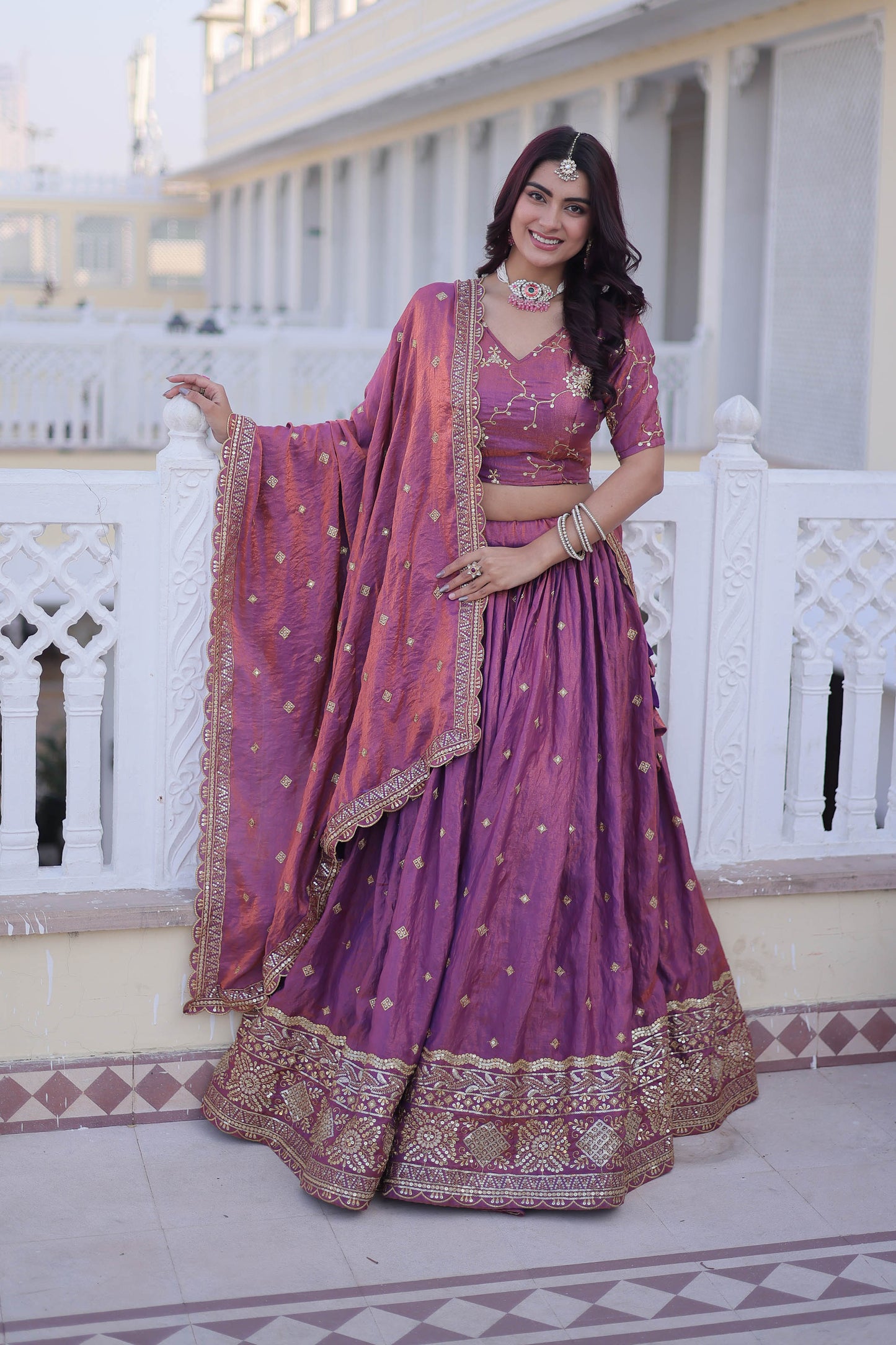 Dusk in Plum-A Royal Pink Silk Lehenga Set