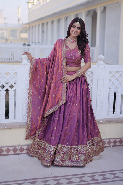 Dusk in Plum-A Royal Pink Silk Lehenga Set