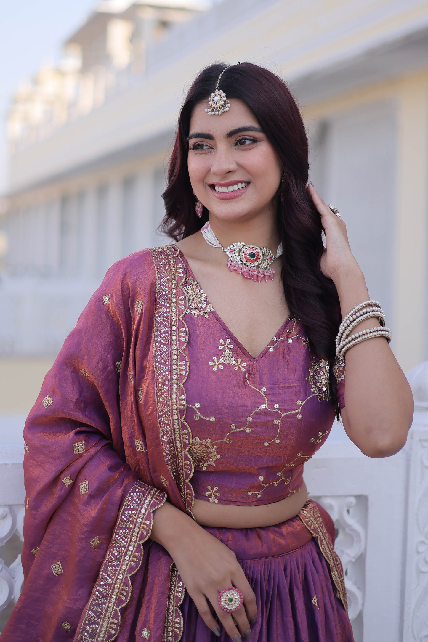 Dusk in Plum-A Royal Pink Silk Lehenga Set