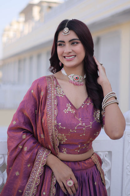 Dusk in Plum-A Royal Pink Silk Lehenga Set