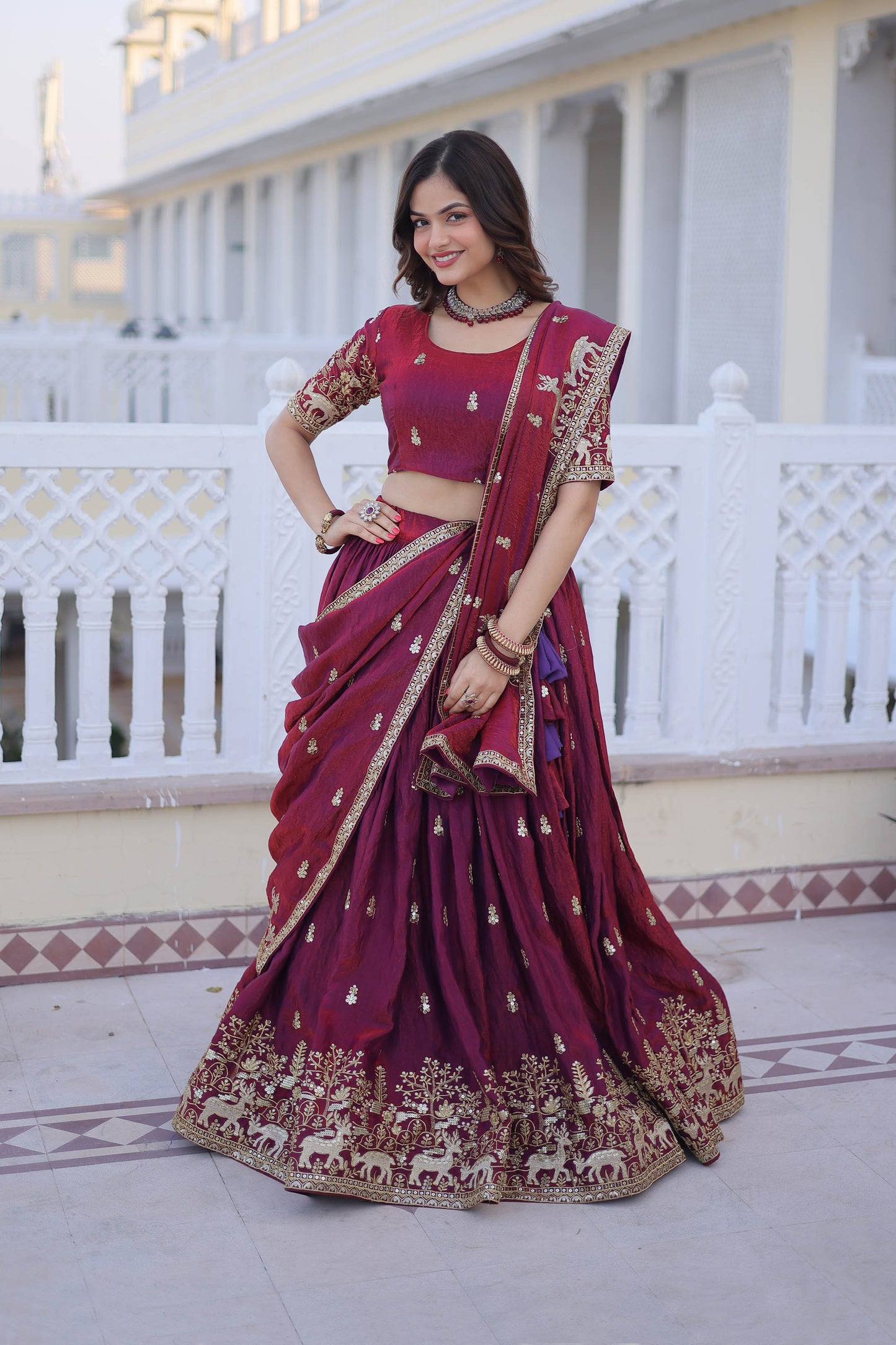Royal Heritage Maroon Bridal Lehenga Set