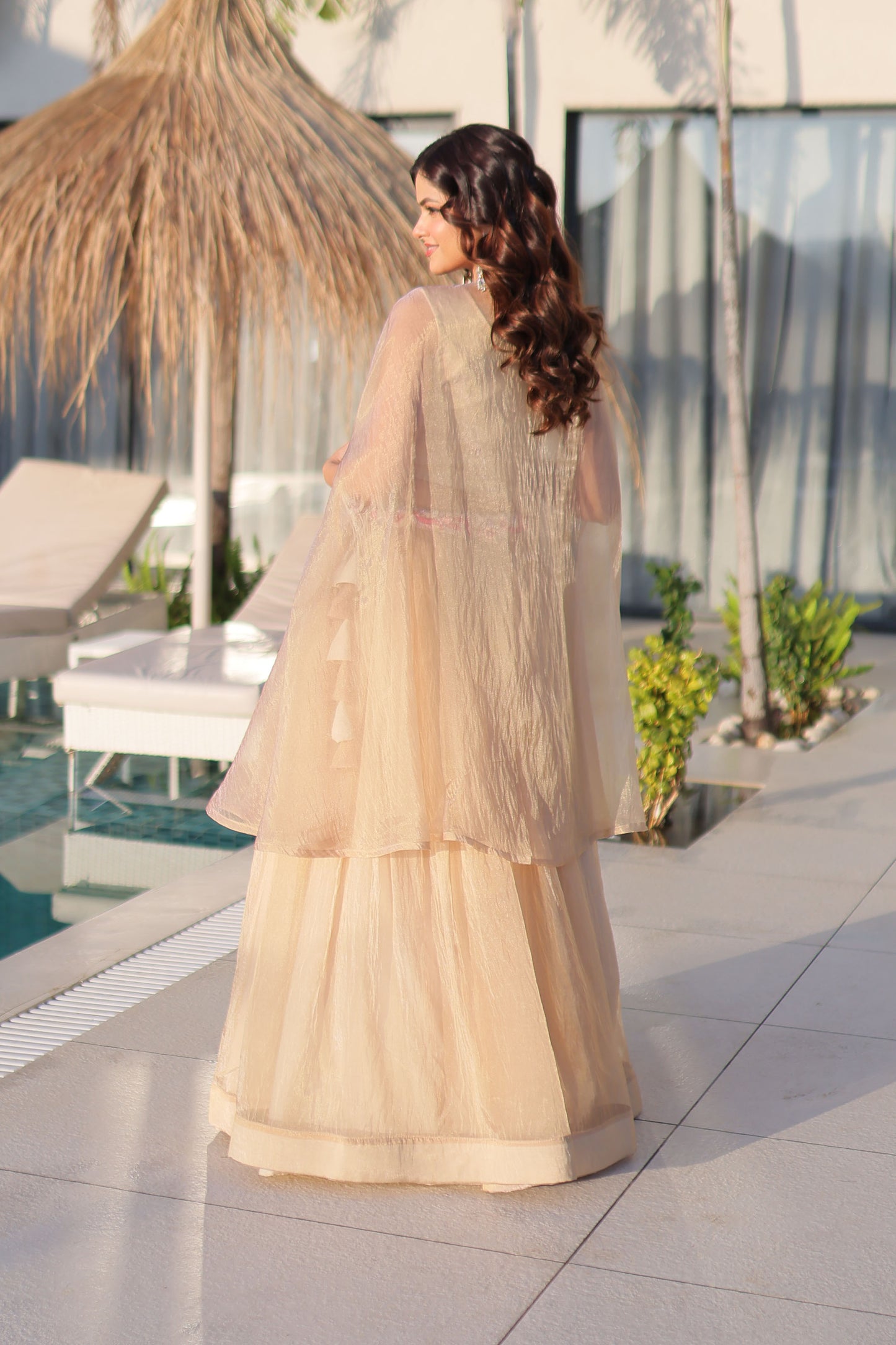 Anaira Gold Floral Beaded Shrug Lehenga Set