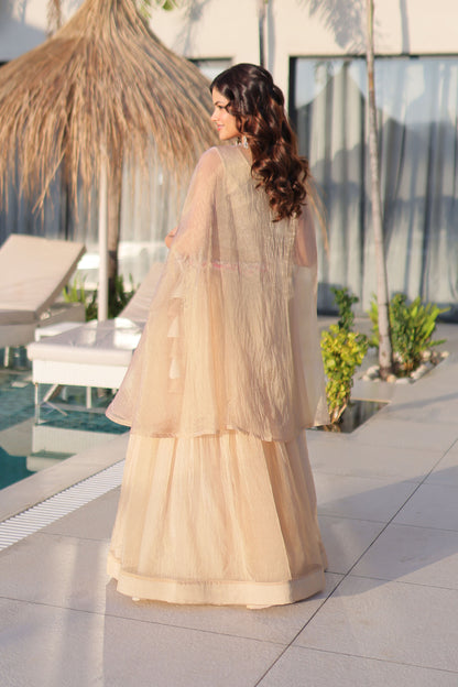 Anaira Gold Floral Beaded Shrug Lehenga Set