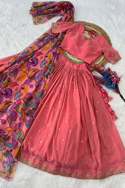 Anaya Peach Cosmos Silk Lehenga Set
