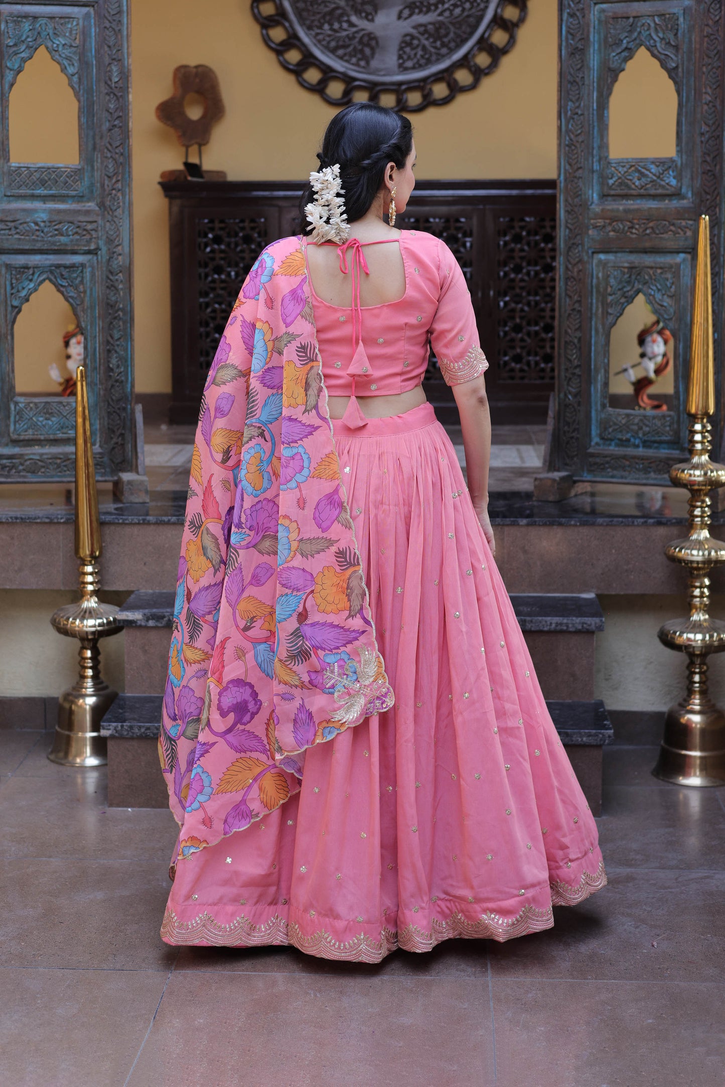 Anaya Peach Cosmos Silk Lehenga Set