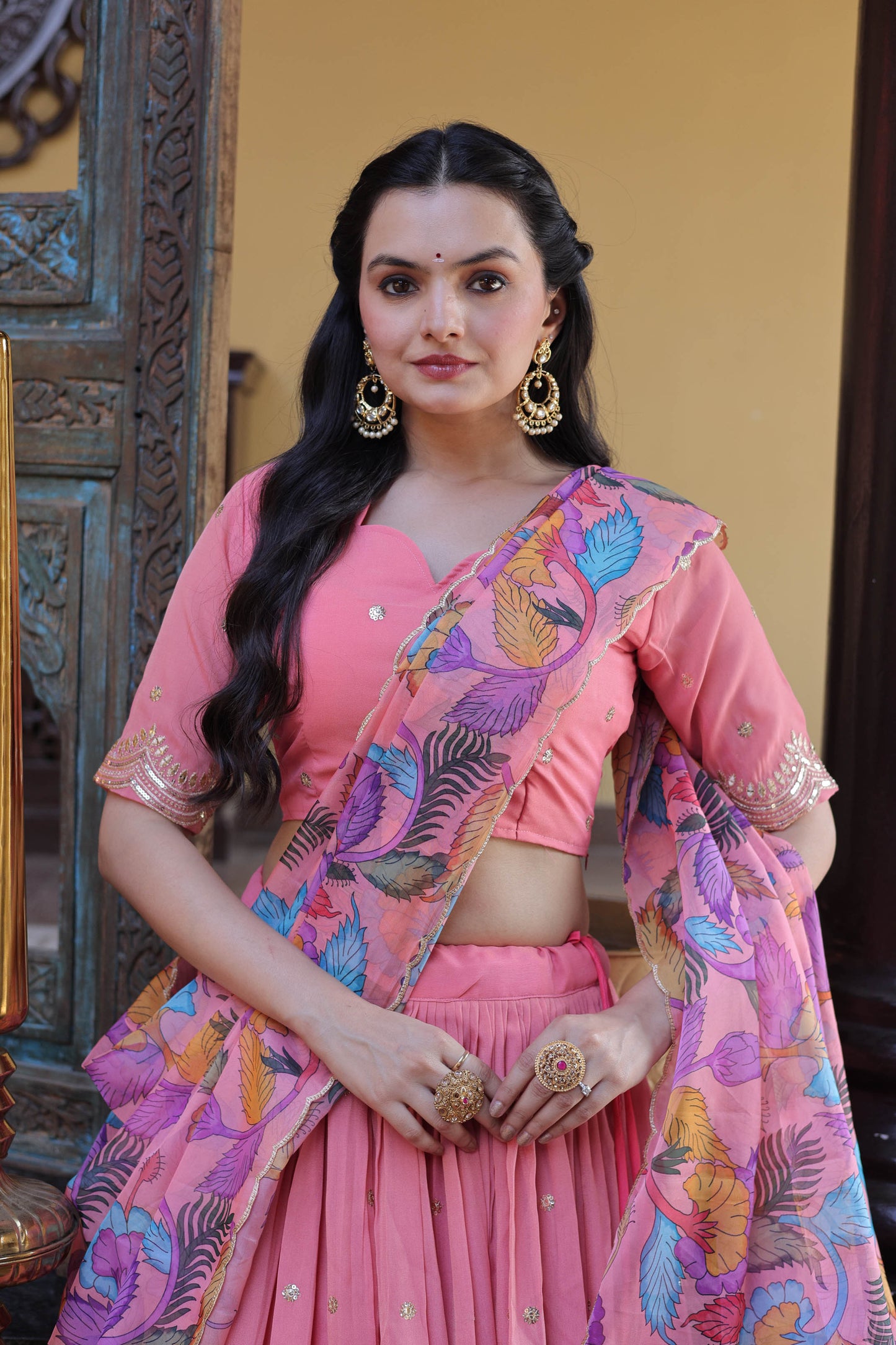 Anaya Peach Cosmos Silk Lehenga Set