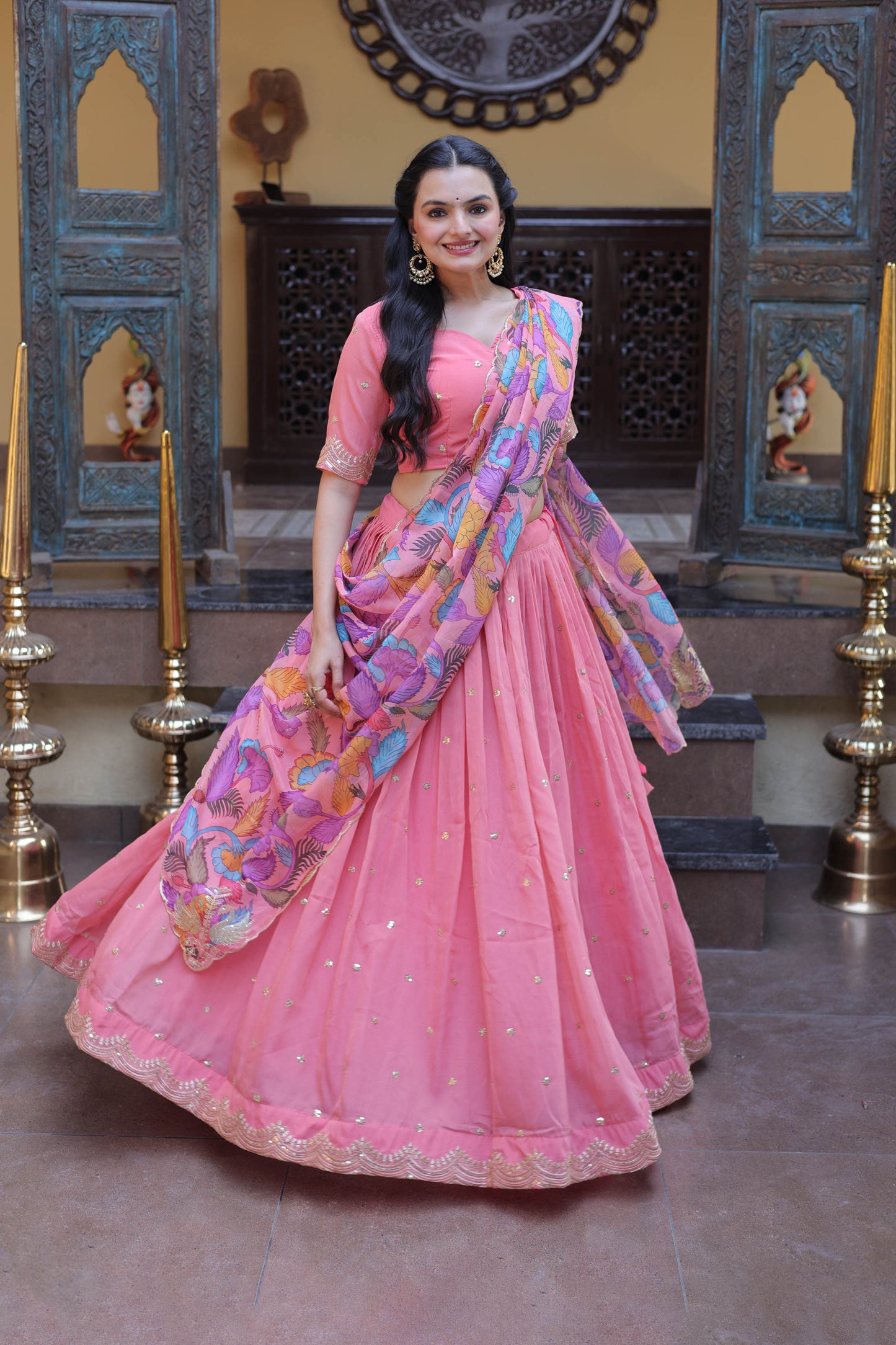 Anaya Peach Cosmos Silk Lehenga Set