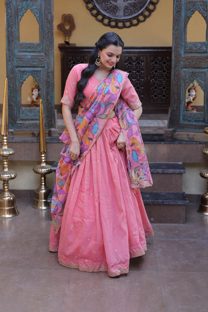 Anaya Peach Cosmos Silk Lehenga Set