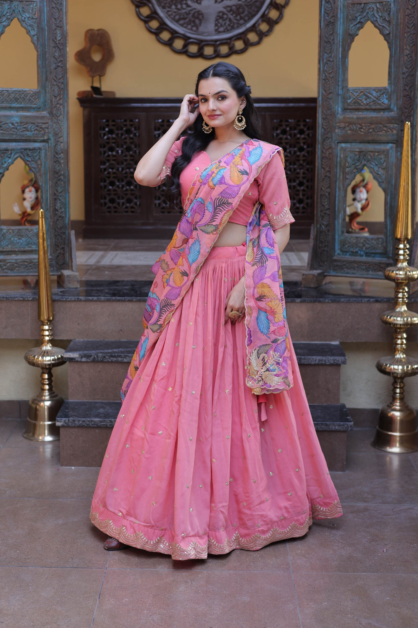 Anaya Peach Cosmos Silk Lehenga Set