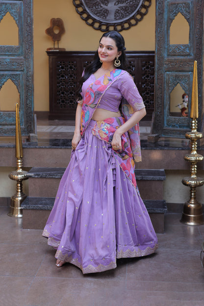 Anaya Purple Cosmos Silk Lehenga Set