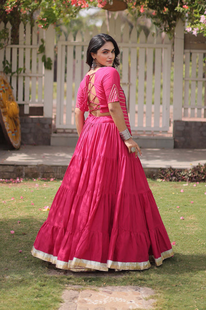 Savitri Kutchi Pink Kora Cotton Lehenga Set