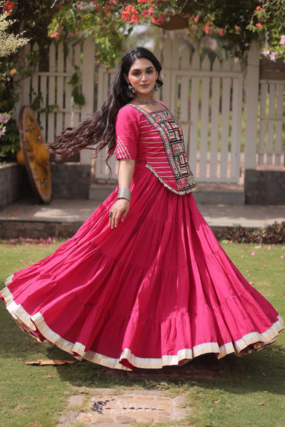 Savitri Kutchi Pink Kora Cotton Lehenga Set