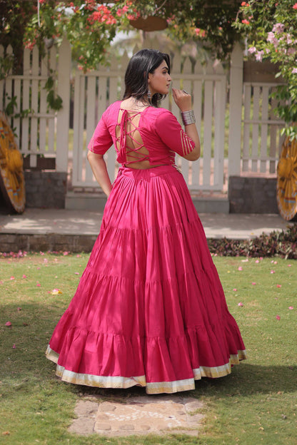 Savitri Kutchi Pink Kora Cotton Lehenga Set