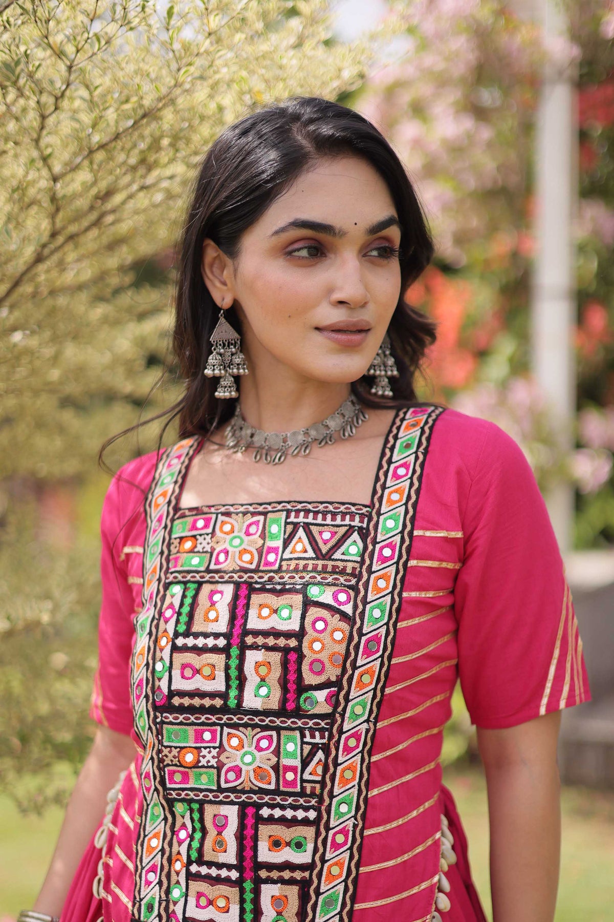 Savitri Kutchi Pink Kora Cotton Lehenga Set