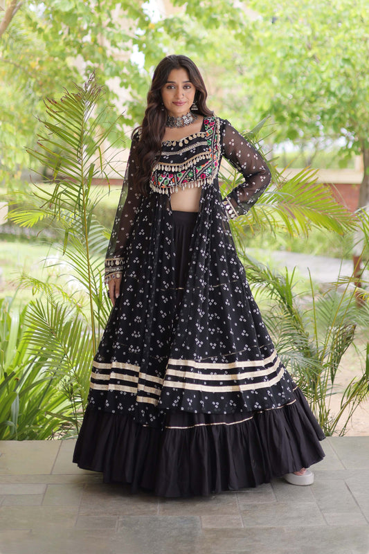 Kiara Black Bandhani Kutchi Embroidered Lehenga Set