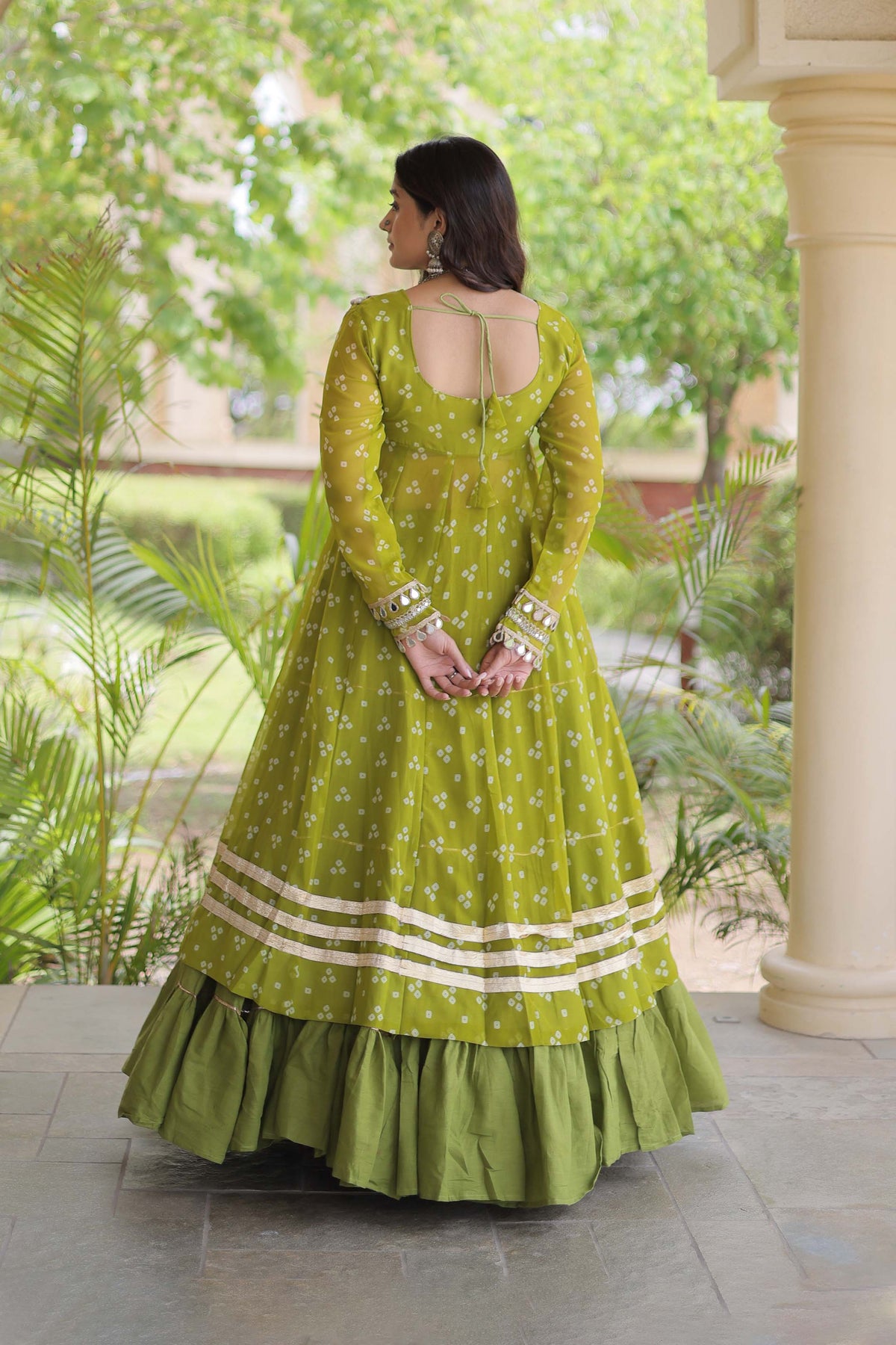 Kiara Parrot Green Bandhani Kutchi Embroidered Lehenga Set