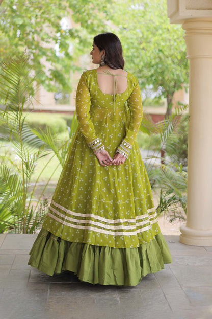 Kiara Parrot Green Bandhani Kutchi Embroidered Lehenga Set