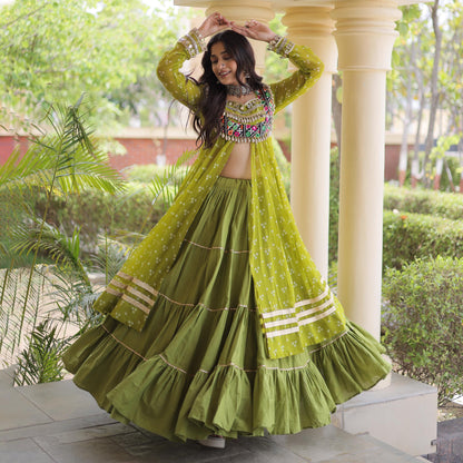 Kiara Parrot Green Bandhani Kutchi Embroidered Lehenga Set