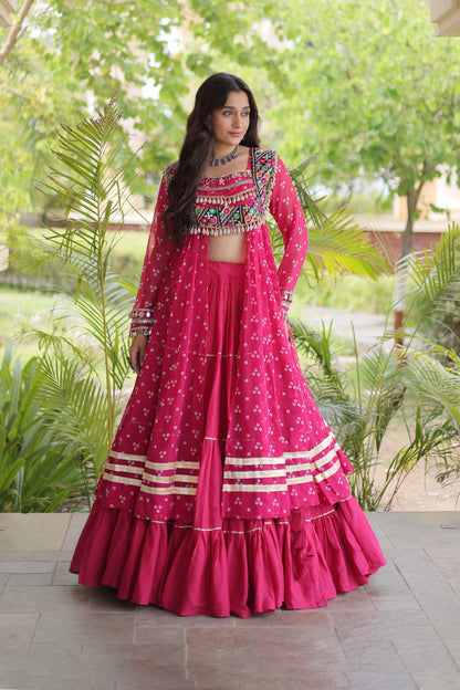 Kiara Rani Pink Bandhani Kutchi Embroidered Lehenga Set