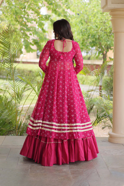 Kiara Rani Pink Bandhani Kutchi Embroidered Lehenga Set